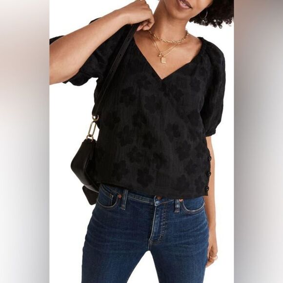 Madewell Tops - Madewell Women's Black Floral Jacquard Wrap Blouse Medium